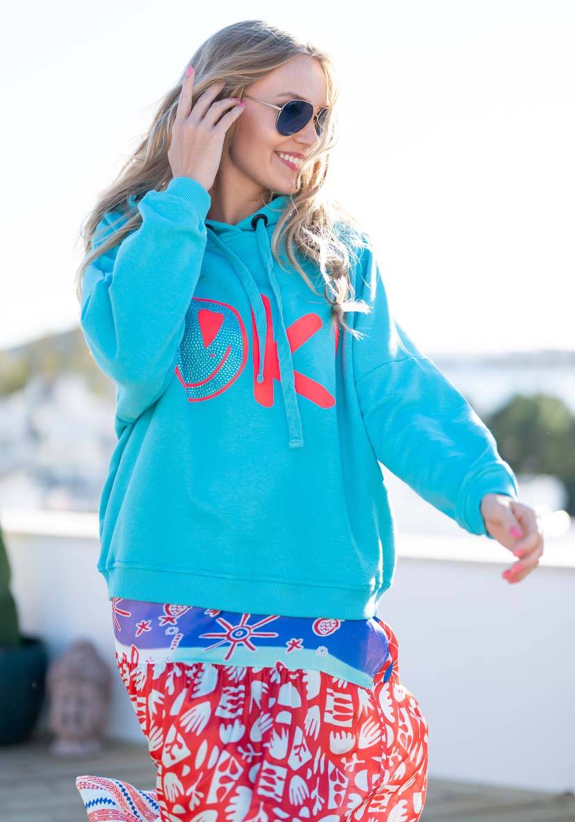 Miss Goodlife Hoodie OK! Heartface – turquoise/neonpink 50% Rabatt für begrenzte Zeit