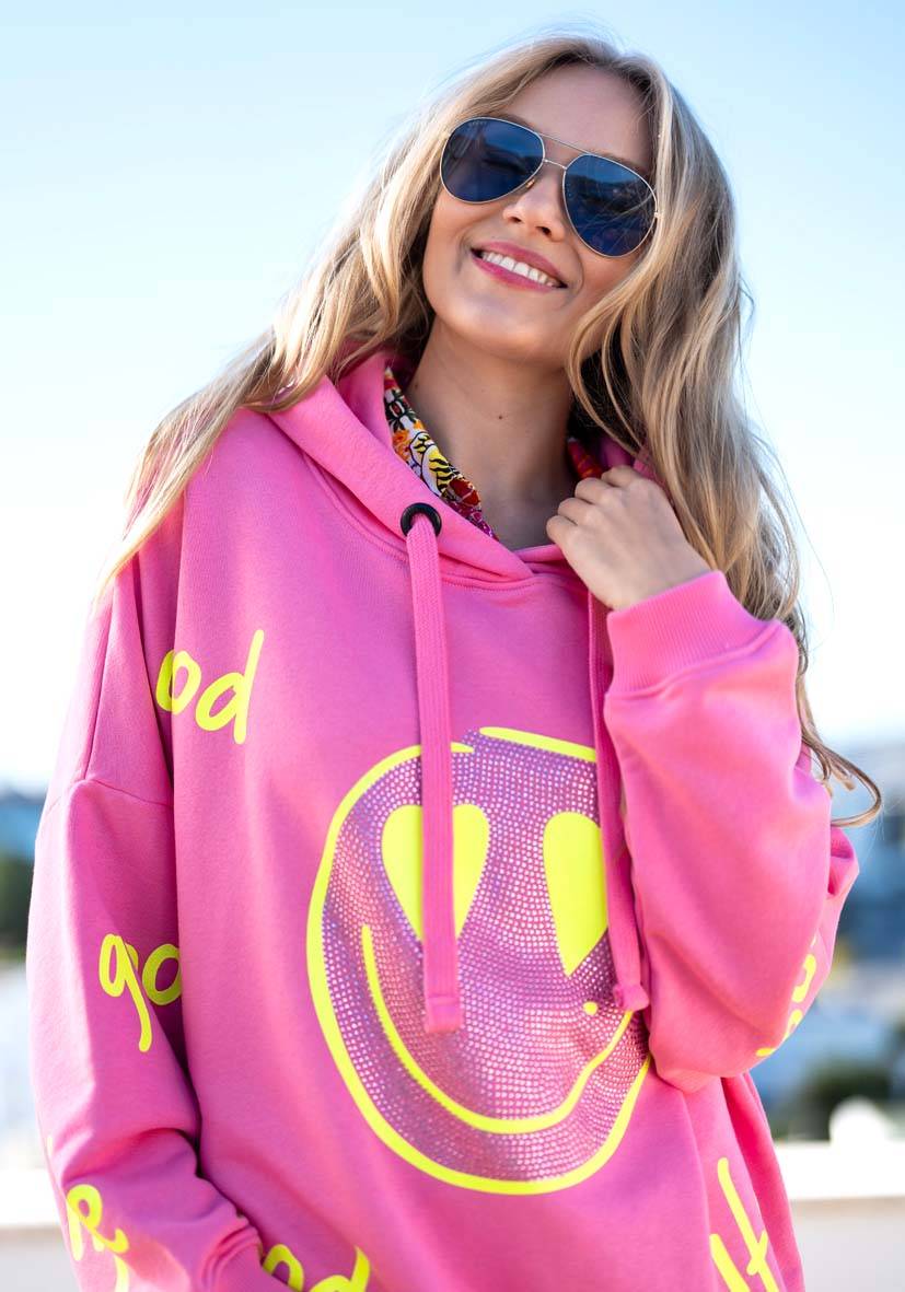 Miss Goodlife Hoodie Goodlife Heartface Strass – rose/neonyellow 2025