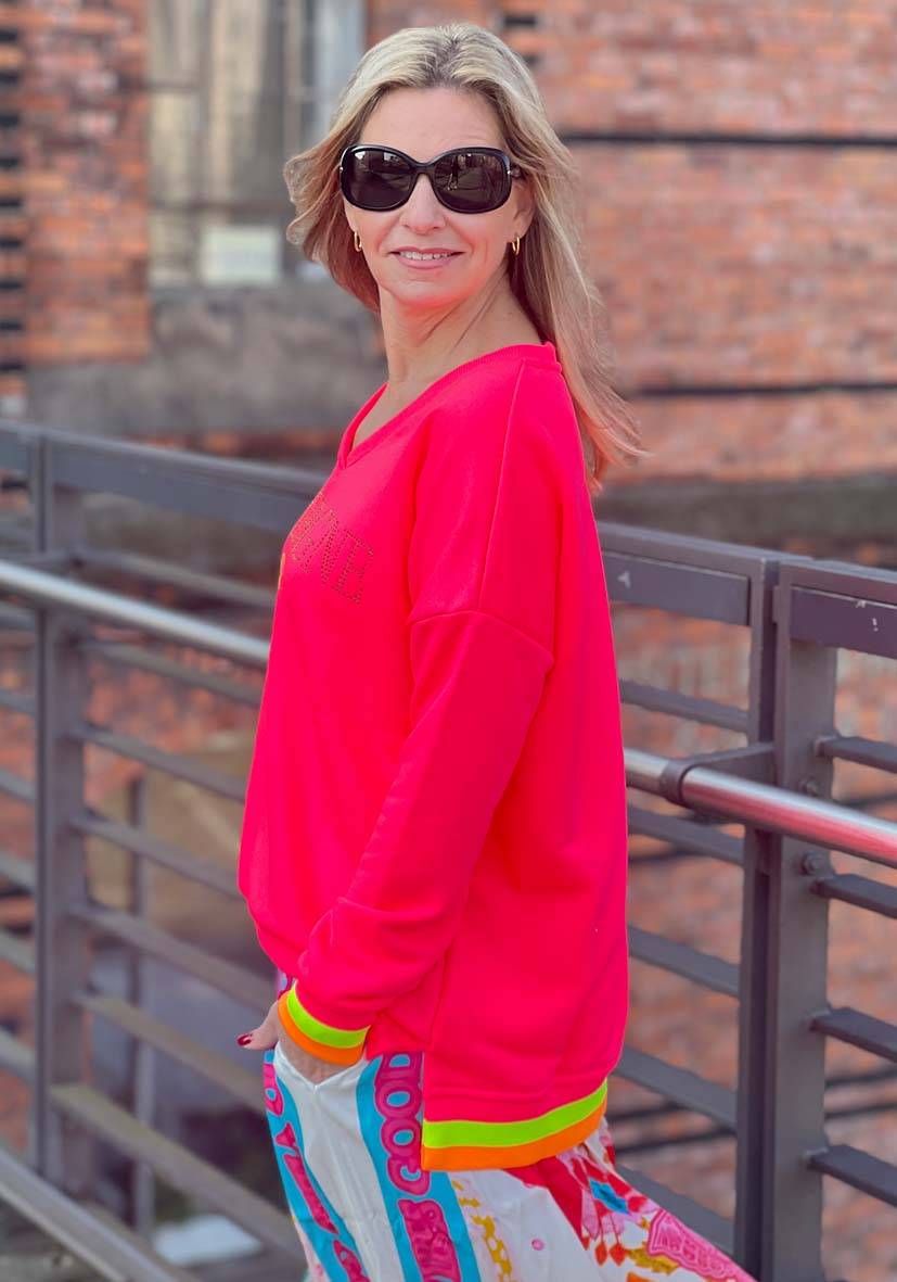 Miss Goodlife V-Neck Champagne Love Strass – neonpink/neonyellow Online