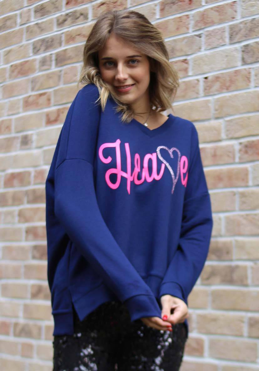 Miss Goodlife V-Neck Heaven Strass – darkblue/neonpink Meist gekauft