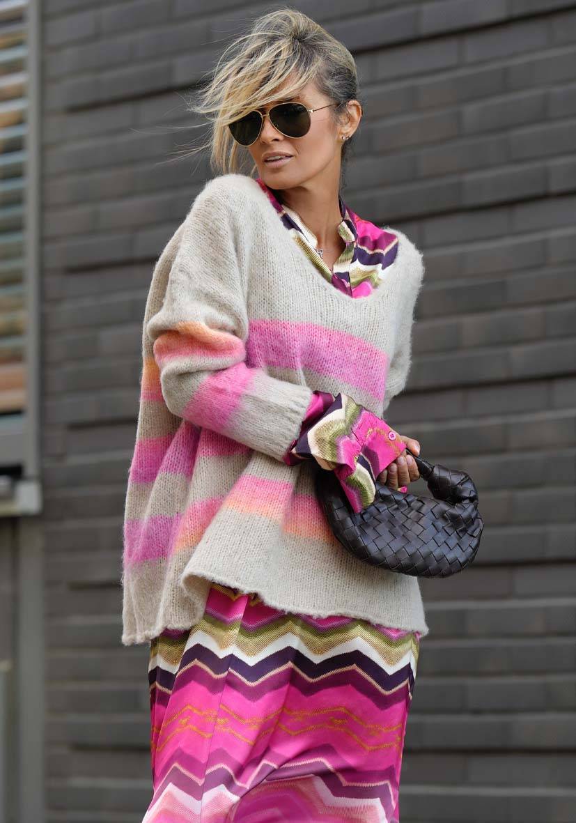 Miss Goodlife Pullover mit multicolor Stripes – sand Vatertagsangebot
