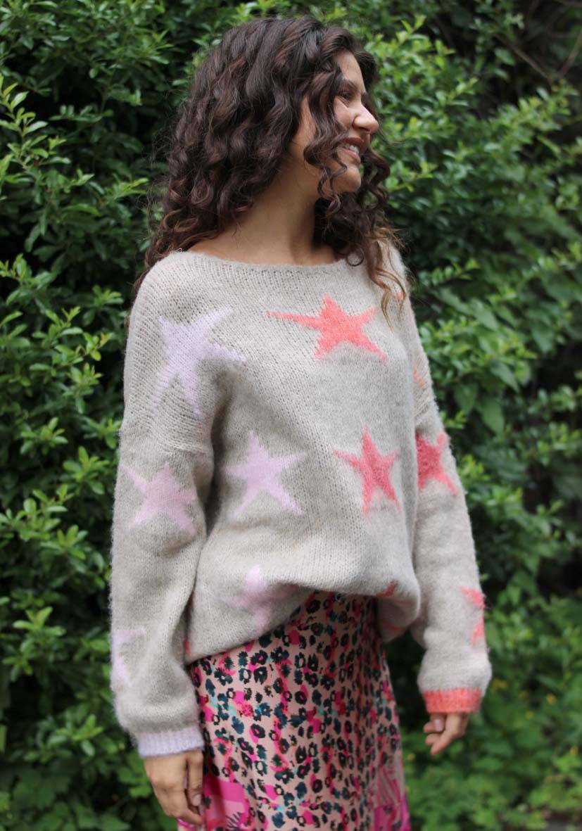 Miss Goodlife Pullover Stars allover – lightgrey Heißer Verkauf