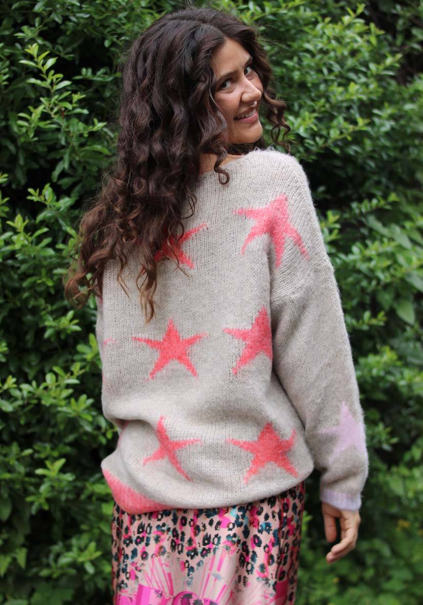 Miss Goodlife Pullover Stars allover – lightgrey Heißer Verkauf