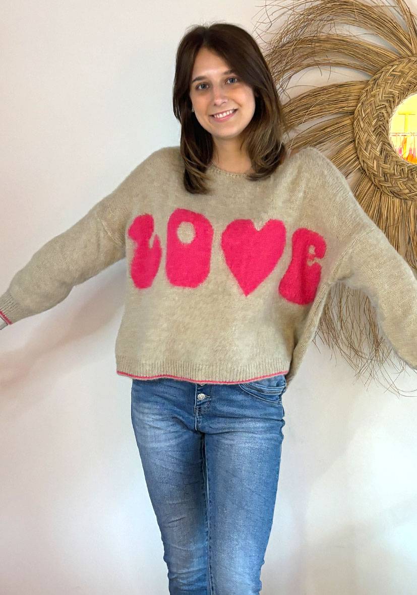 Miss Goodlife Pullover Love – sand Blitzangebot