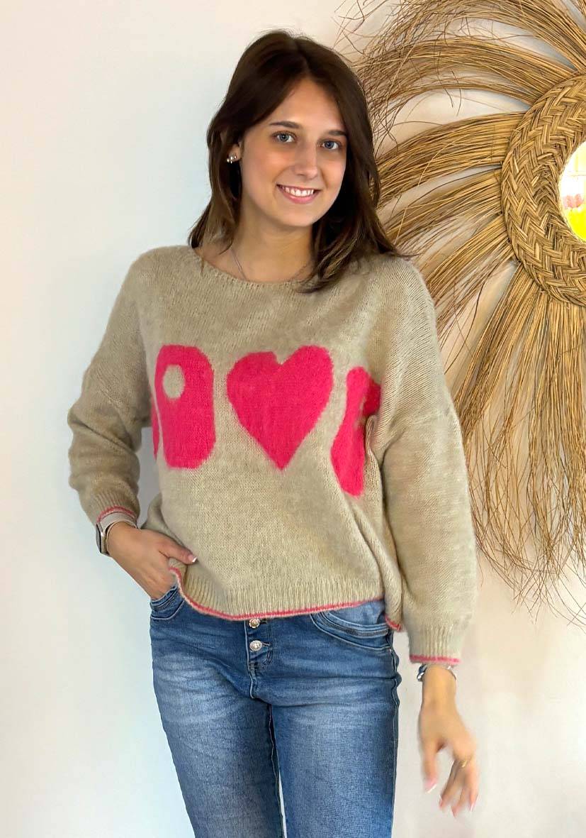 Miss Goodlife Pullover Love – sand Blitzangebot