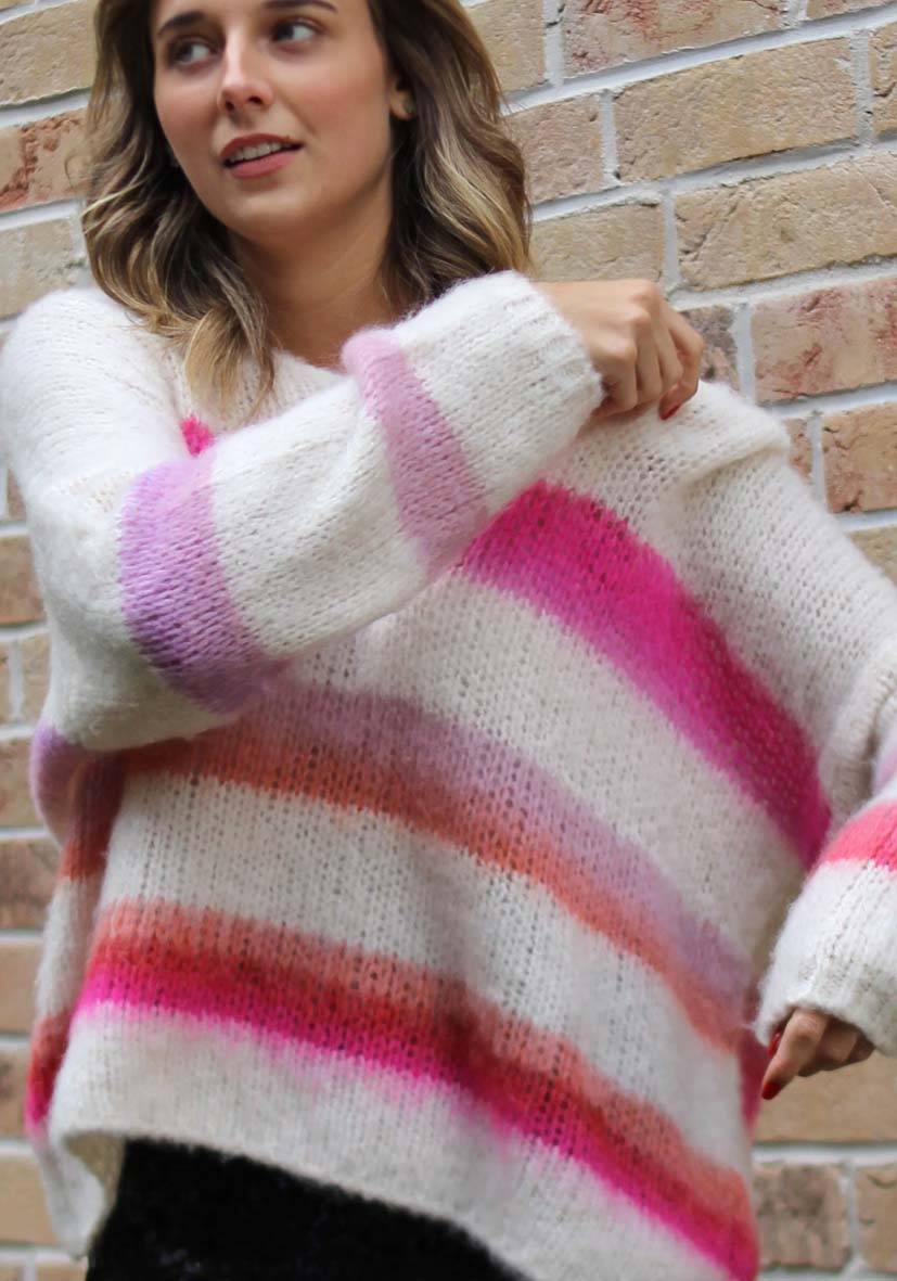 Miss Goodlife Pullover mit multicolor Stripes – offwhite Bestseller