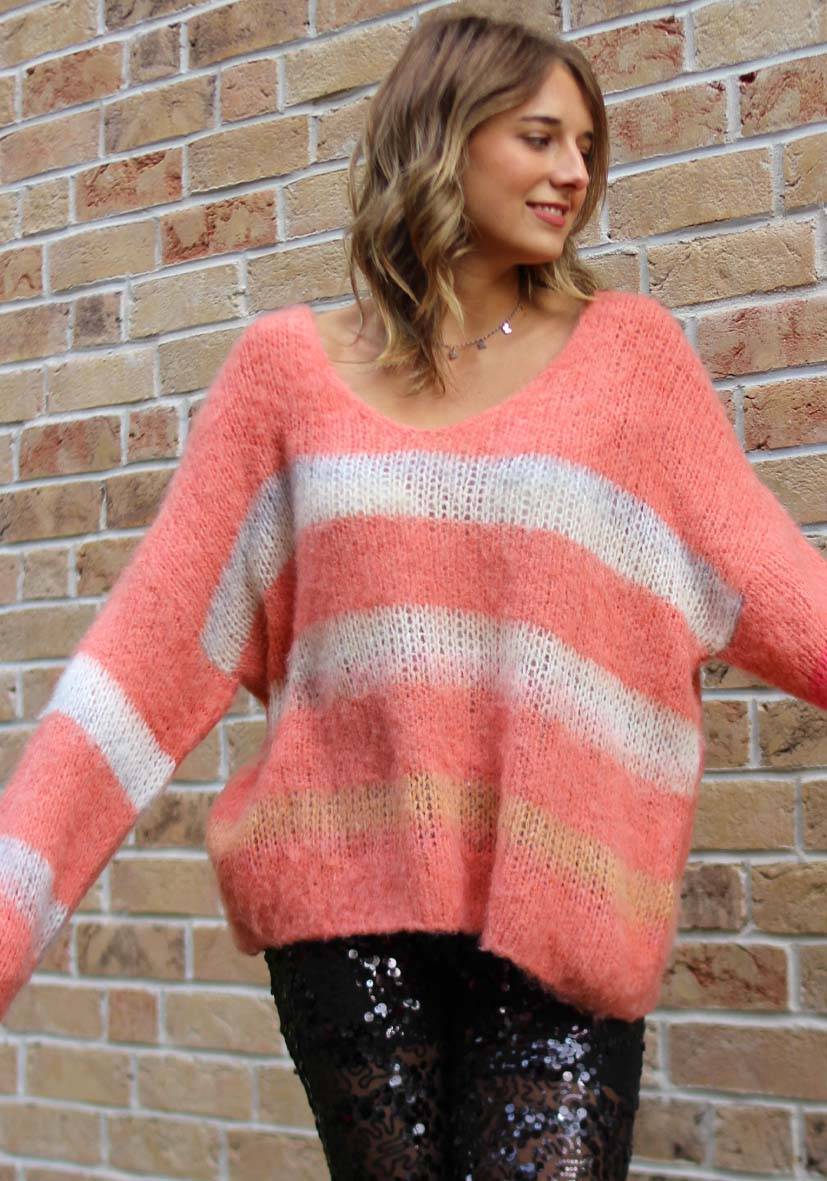 Miss Goodlife Pullover mit multicolor Stripes – apricot Saisonale Angebote