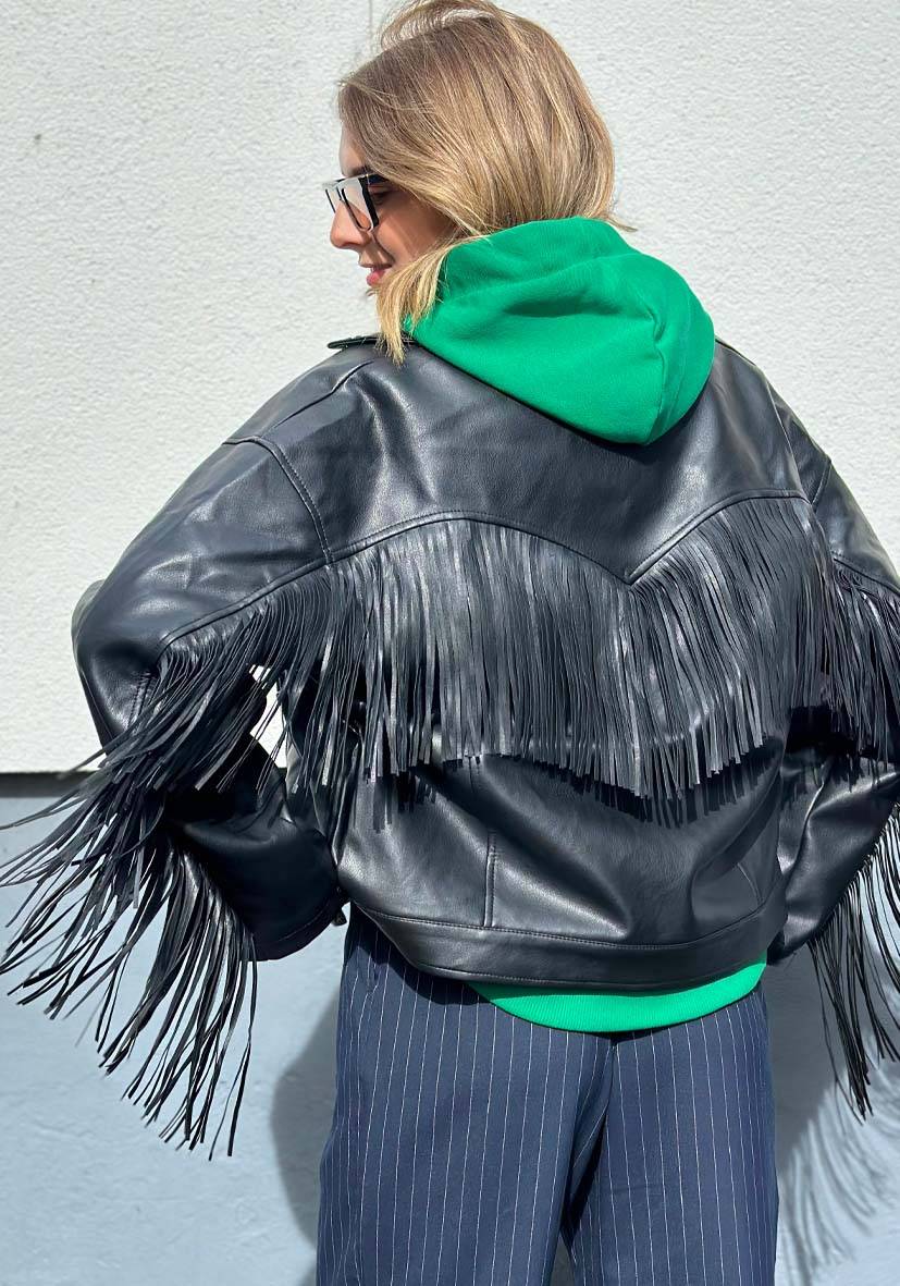 Miss Goodlife Vegane Lederjacke mit Fransen – black Hotsell