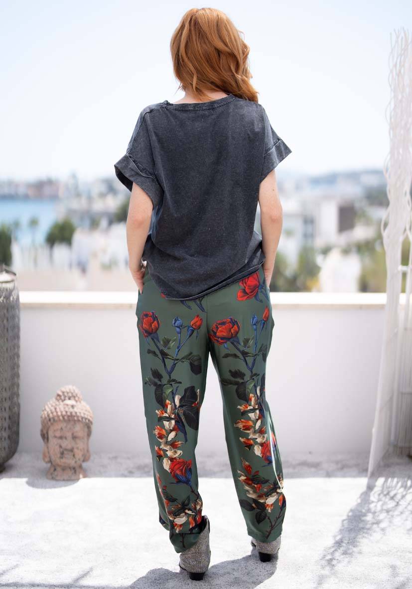 Miss Goodlife Pants Roses – green Räumungsverkauf