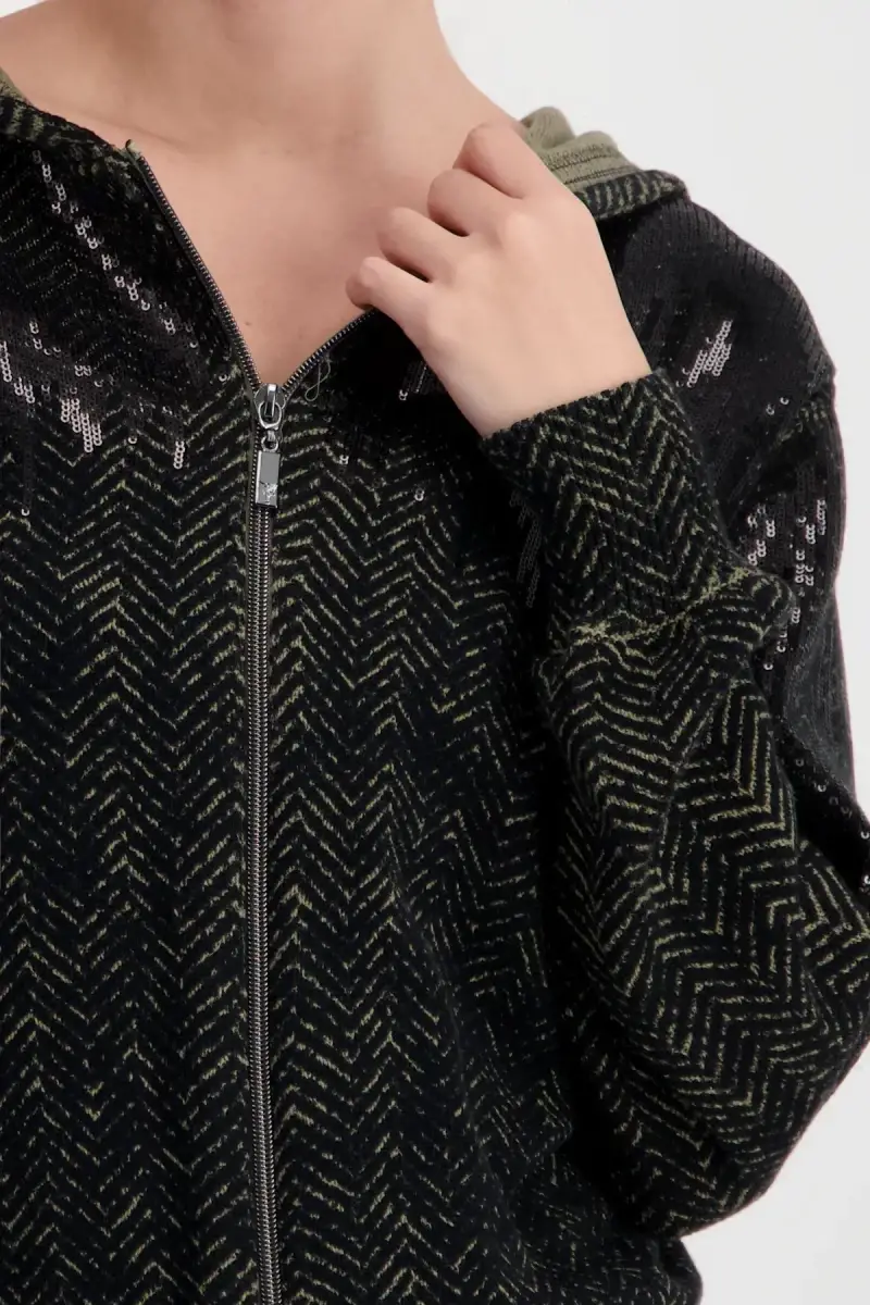Monari Strickjacke mit Fischgratmuster und Pailletten Online Shopping