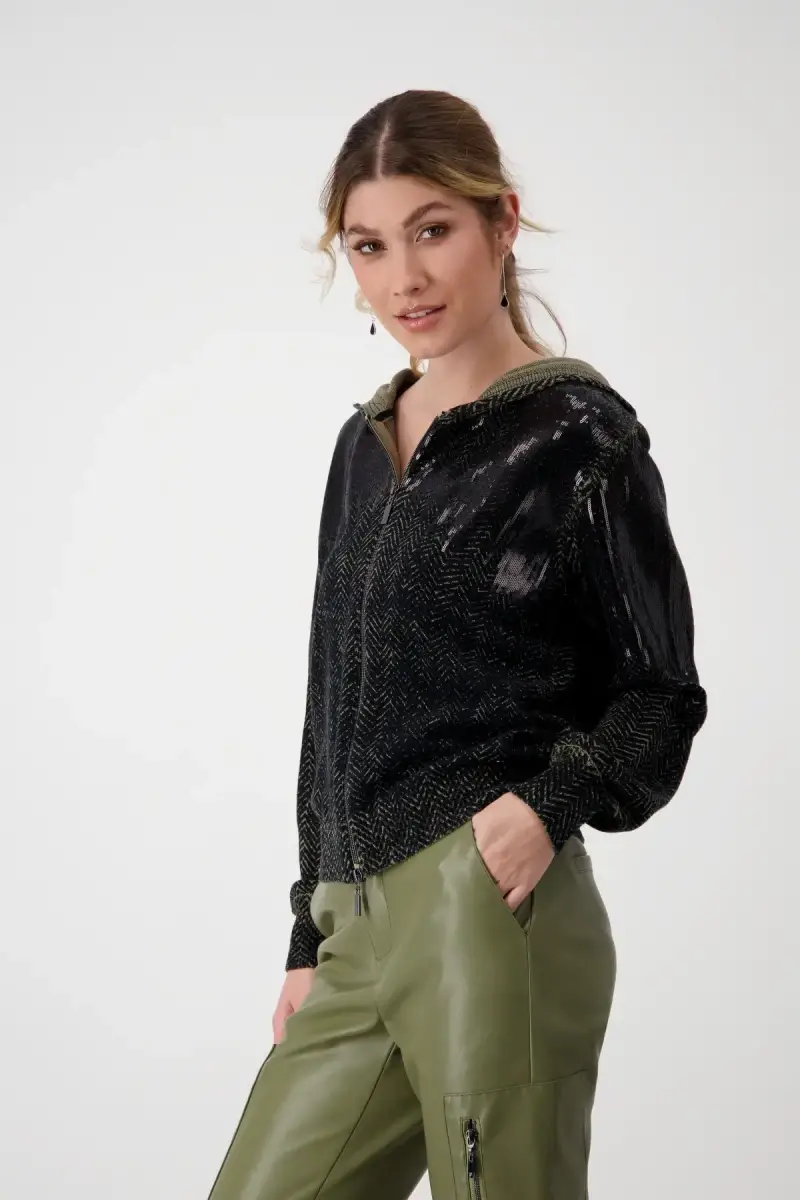 Monari Strickjacke mit Fischgratmuster und Pailletten Online Shopping