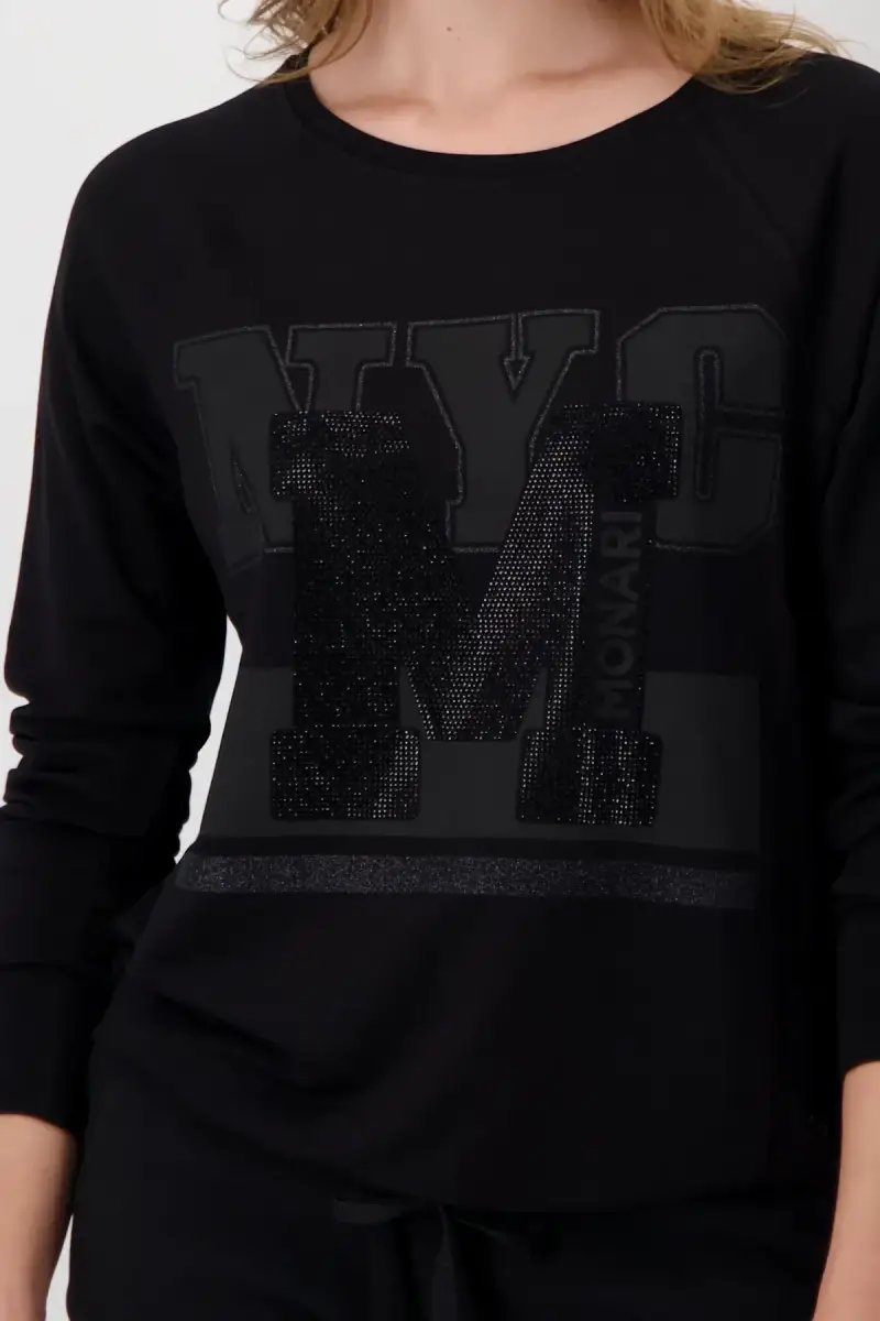 Monari Raglan Shirt mit Glitzerschrift Kostenlose Rückgabe