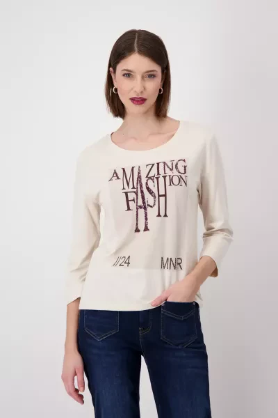 Monari T-Shirt mit Strass Schrift Kostenlose Rückgabe