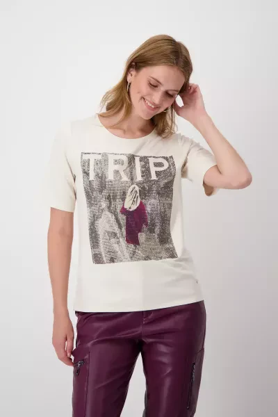 Monari T-Shirt mit Strass Schrift Kostenlose Rückgabe