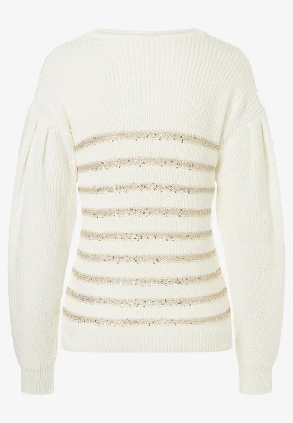 More & More Pullover mit Paillettenstreifen, ecru, Herbst-Kollektion Vatertagsangebot