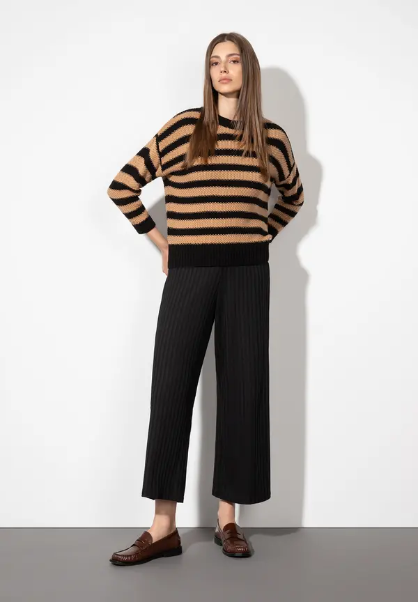 More & More Strukturpullover mit Streifen, schwarz/beige Discount Store für neue Produkte