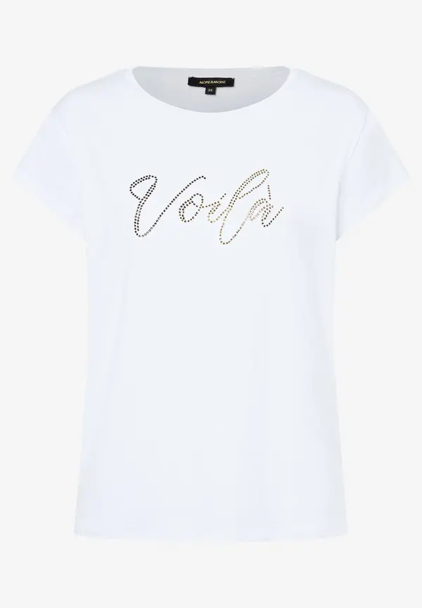More & More T-Shirt mit Strass-Schriftzug, weiß Sonderangebot