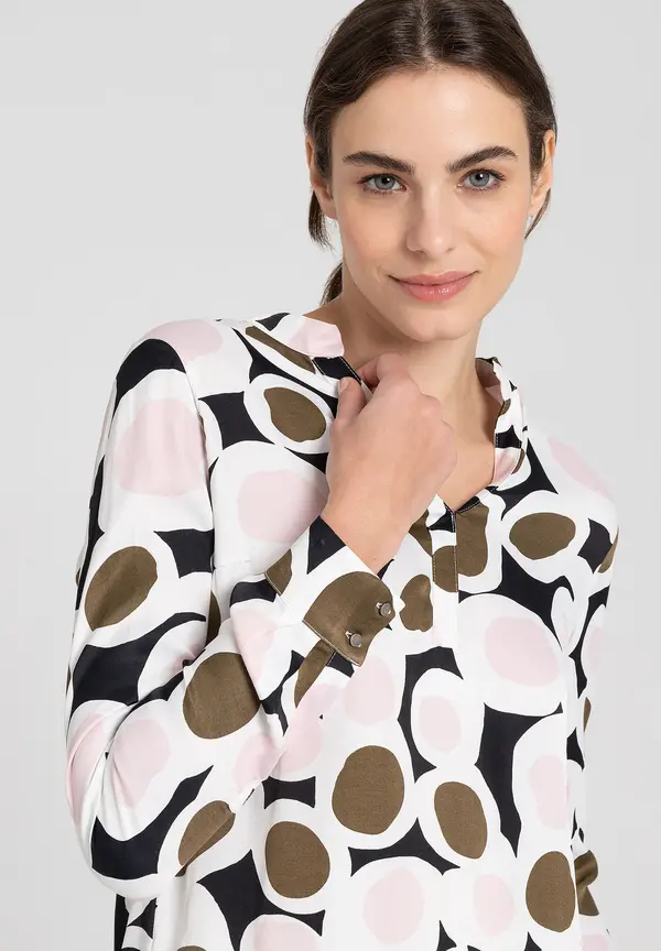 More & More Printbluse, rosé/olive/schwarz, Herbst-Kollektion Kauf eins, bekomm eins gratis