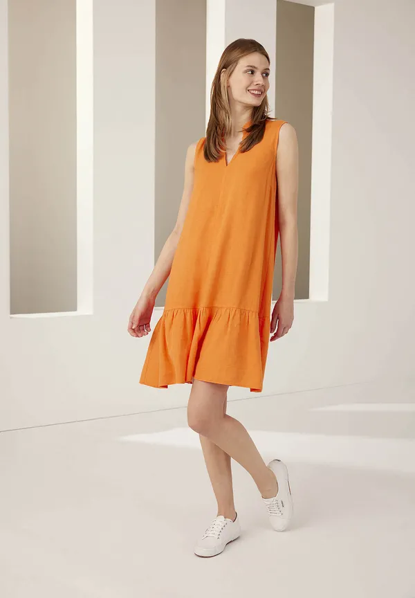 More & More Leinen/Viskose Kleid, fresh orange, Sommer-Kollektion Osterangebot