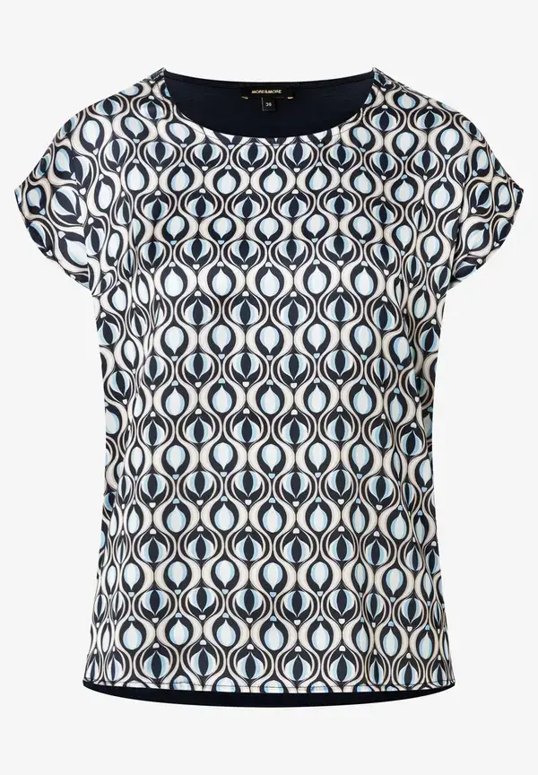 More & More Blusenshirt, grafischer Print, marine/hellblau, Frühjahrs-Kollektion Lagerräumung