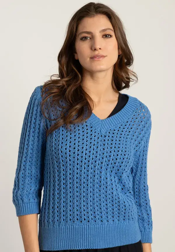 More & More Ajour Pullover mit 3/4 Arm, blue breeze, Frühjahrs-Kollektion Super Sparpreis