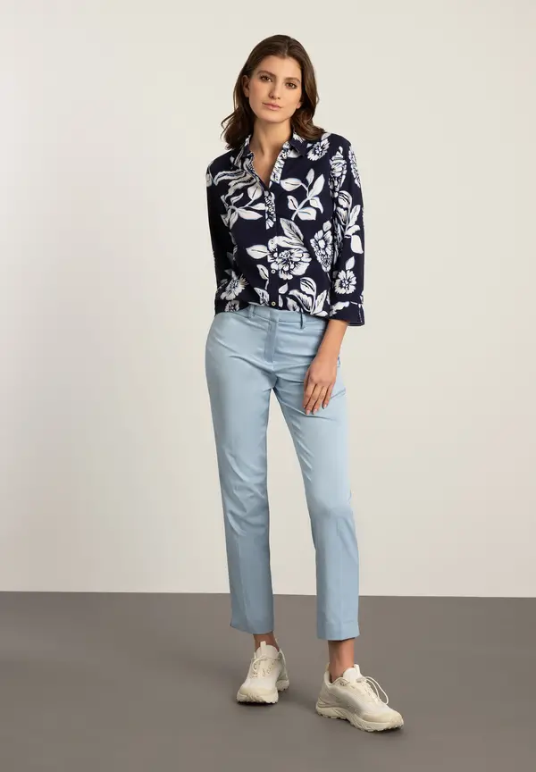 More & More Hemdbluse, Flowerprint, marine/weiß, Frühjahrs-Kollektion Super Rabatt