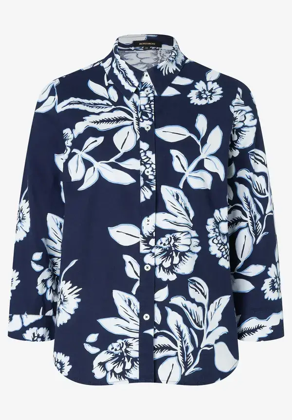 More & More Hemdbluse, Flowerprint, marine/weiß, Frühjahrs-Kollektion Super Rabatt