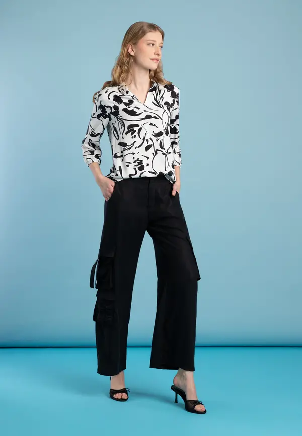 More & More Printbluse, schwarz/ecru, Frühjahrs-Kollektion Fabrikpreis