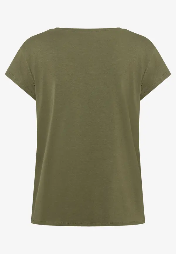More & More T-Shirt mit Strass-Schriftzug, oliv Bis zu 65% Rabatt
