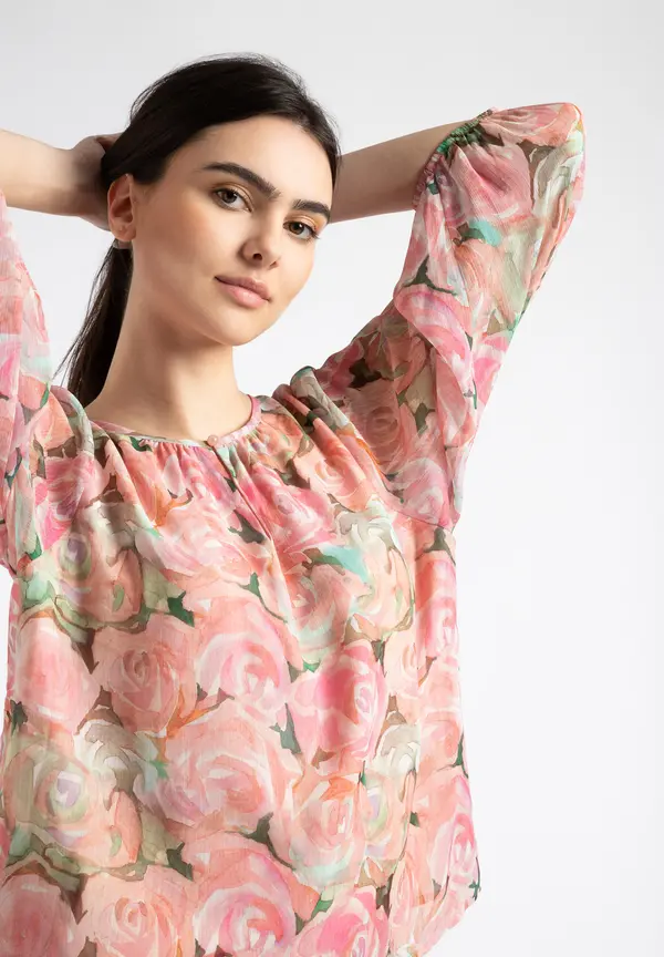 More & More Chiffonbluse, Rosenprint, Sommer-Kollektion Fabrikverkauf