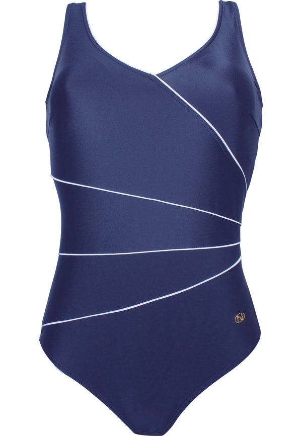 Naturana Klassischer Corsage-Badeanzug - Marine-Weiss Sonderangebot der Fabrik