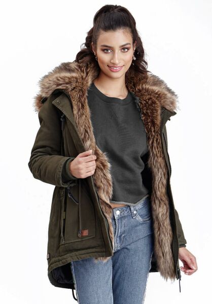 Navahoo Navahoo Daria Damen Parka Jacke mit Kunstfellkragen Kostenlose Rückgabe