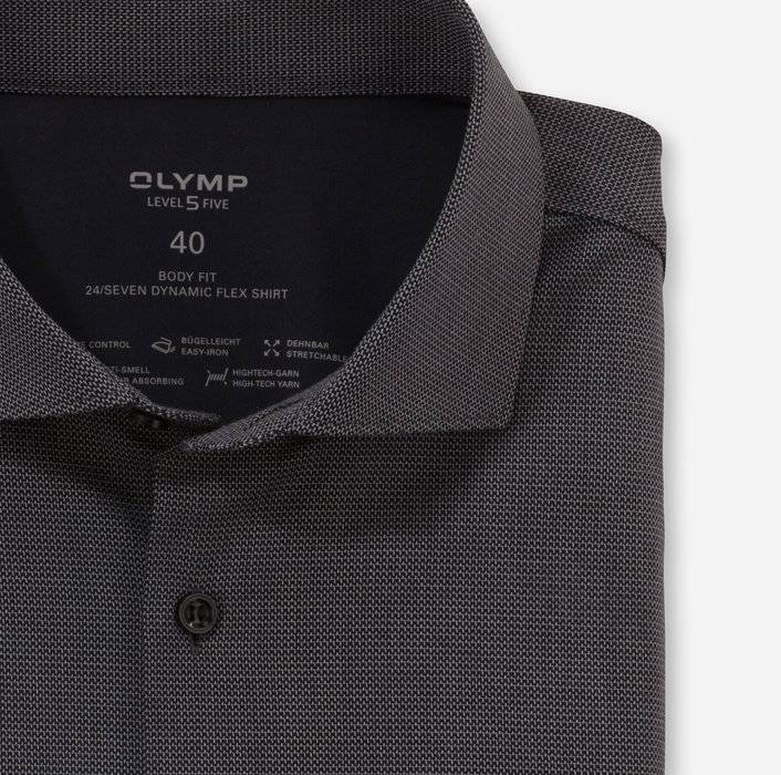 Oblymp Level Five 24/Seven, Businesshemd, body fit, Kent, Schwarz Fabrikpreis