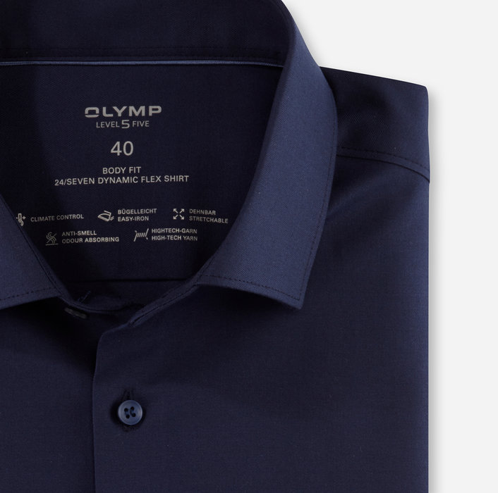 Oblymp Level Five 24/Seven, Businesshemd, body fit, Modern Kent, Marine Letzter Tag