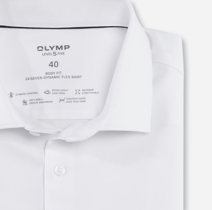Oblymp Level Five 24/Seven, Businesshemd, body fit, Modern Kent, Weiß Bis zu 50% Rabatt