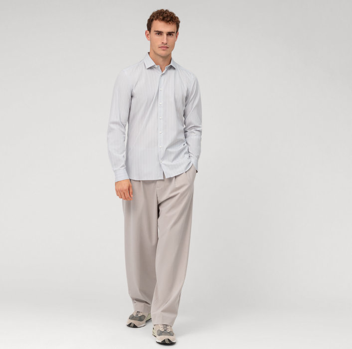 Oblymp Level Five garment washed, Businesshemd, body fit, Kent, Silbergrau Nur für heute