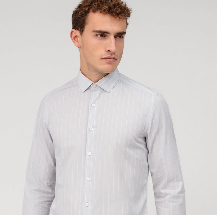 Oblymp Level Five garment washed, Businesshemd, body fit, Kent, Silbergrau Nur für heute