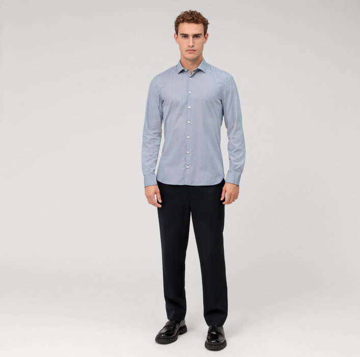 Oblymp Level Five garment washed, Businesshemd, body fit, Kent, Marine Nur noch ein Tag übrig