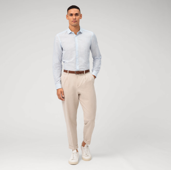Oblymp Level Five garment washed, Businesshemd, body fit, Kent, Bleu Begrenzt auf 3 Tage
