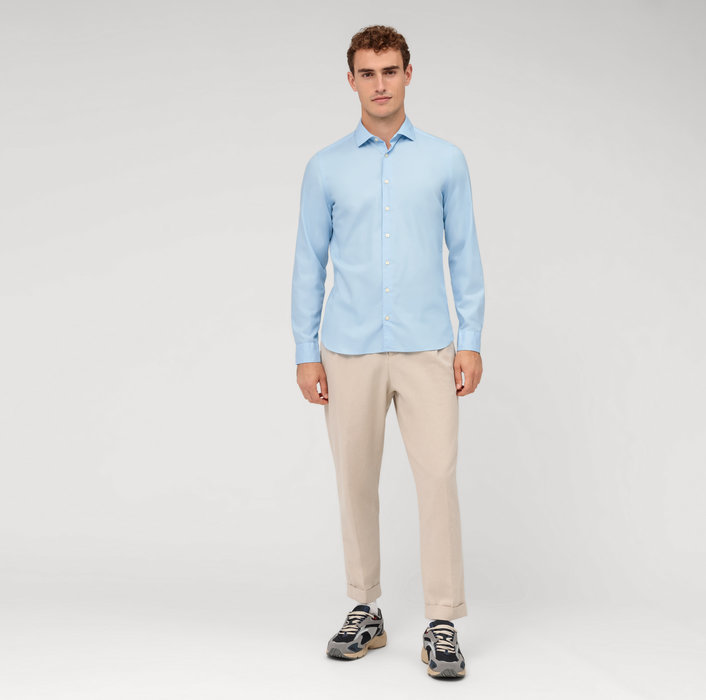 Oblymp Level Five garment washed, Businesshemd, body fit, Kent, Bleu zollfrei