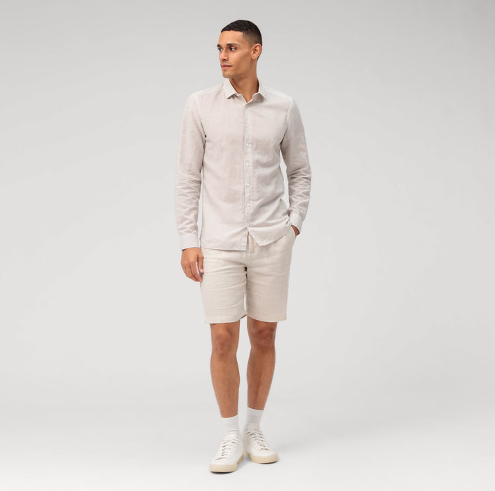 Oblymp Level Five garment washed, Businesshemd, body fit, Kent, Natur 50% Rabatt für begrenzte Zeit