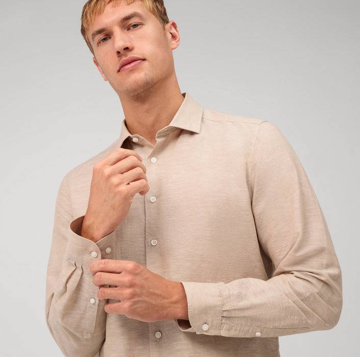 Oblymp Level Five garment washed, Businesshemd, body fit, Kent, Natur Rabatte dieses Monats