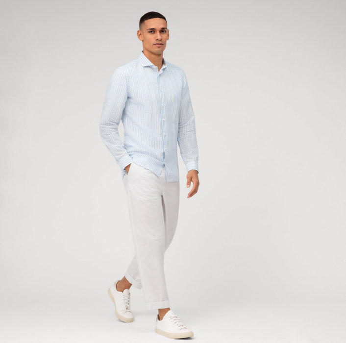 Oblymp Level Five garment washed, Businesshemd, body fit, Haifisch, Bleu Auslauf