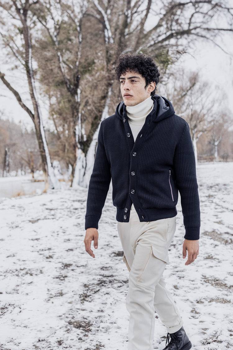 Phil Petter Hybrid-Kapuzenknopfjacke aus Merinowolle und Nylon-Stepp VIP-Rabatte
