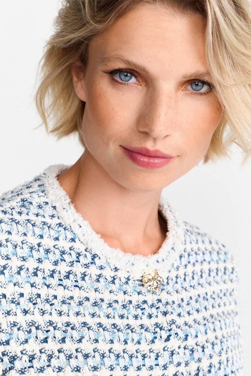 Eich & Royal Kurze Bouclé-Jacke in Blauweiß Super Sparpreis