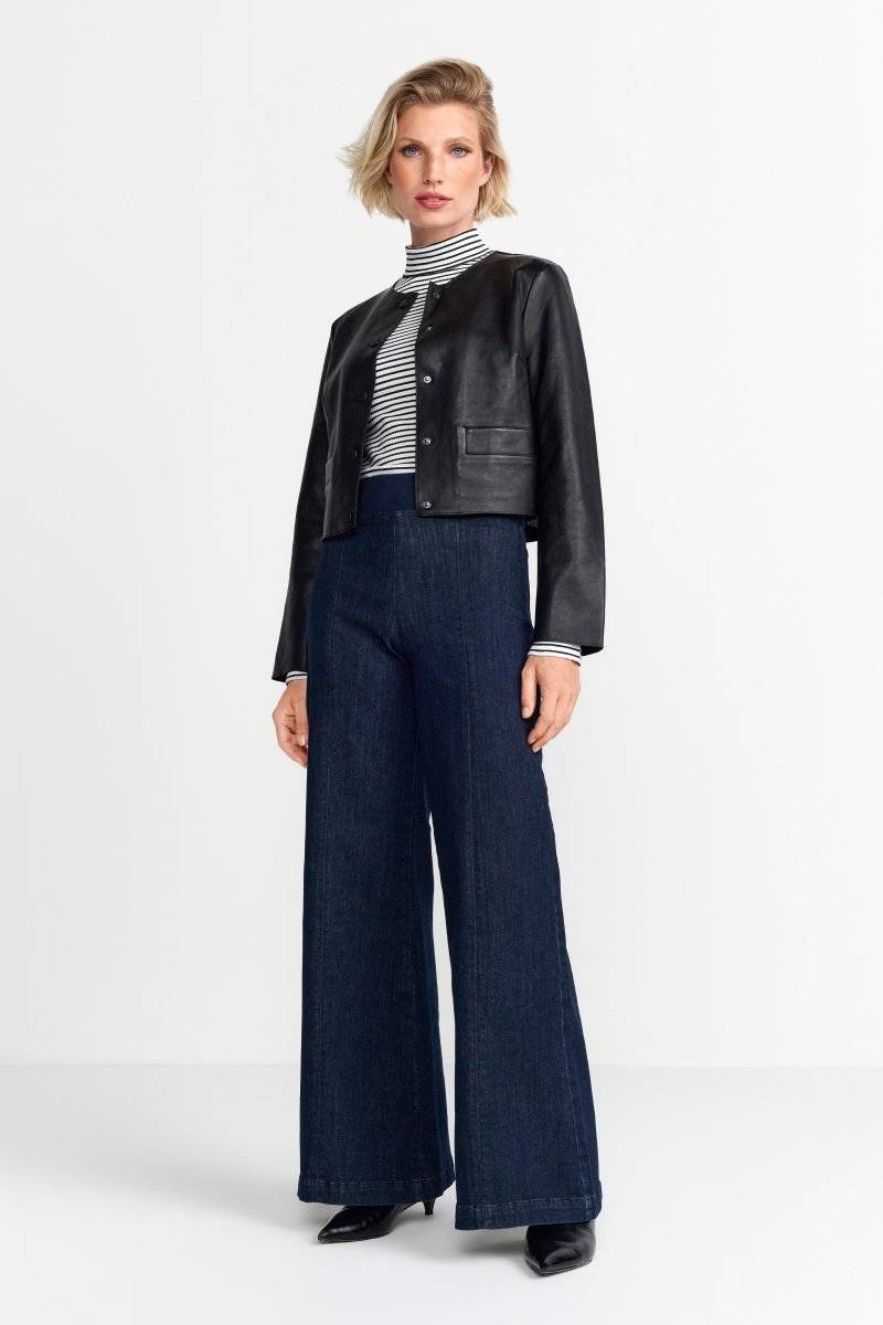 Eich & Royal Kurze Lederjacke mit Druckknöpfen Kostenloser Versand international