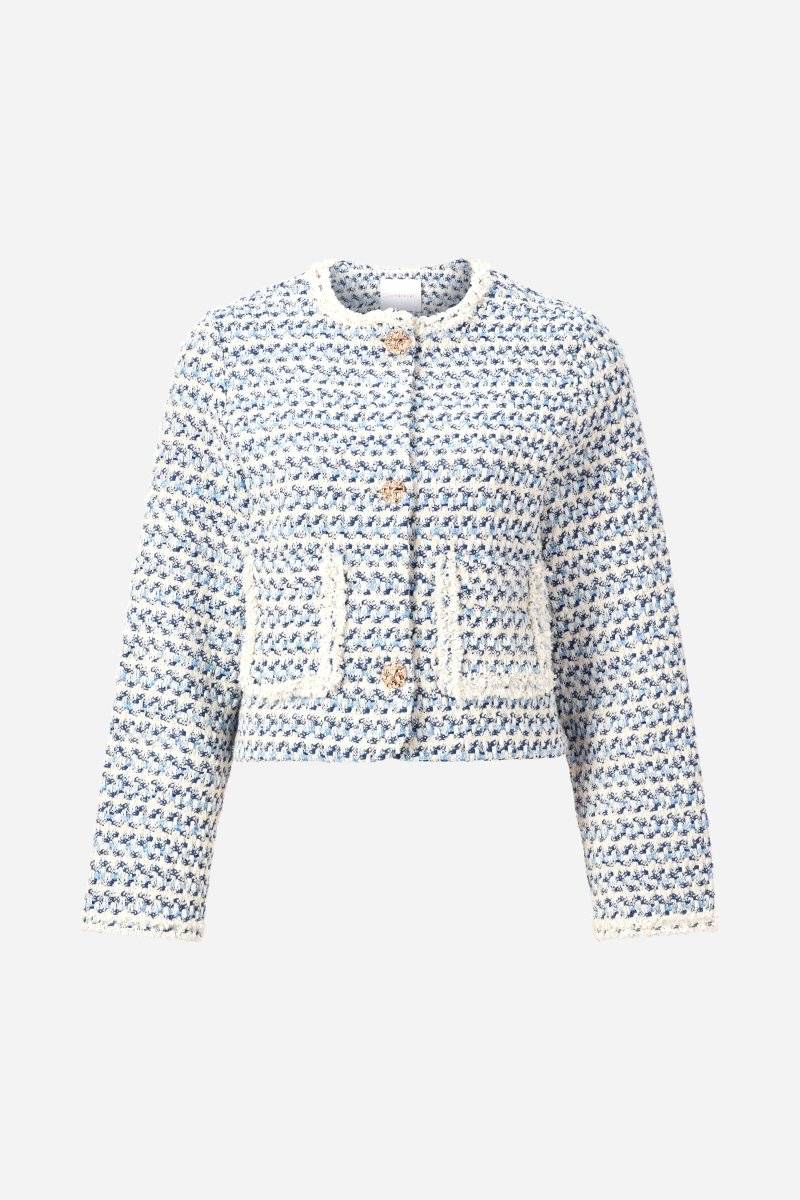 Eich & Royal Kurze Bouclé-Jacke in Blauweiß Begrenzt auf 3 Tage