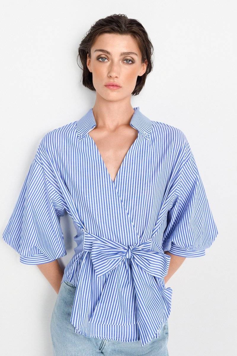 Eich & Royal Wickelbluse mit V-Neck und Streifen Günstiger Verkauf