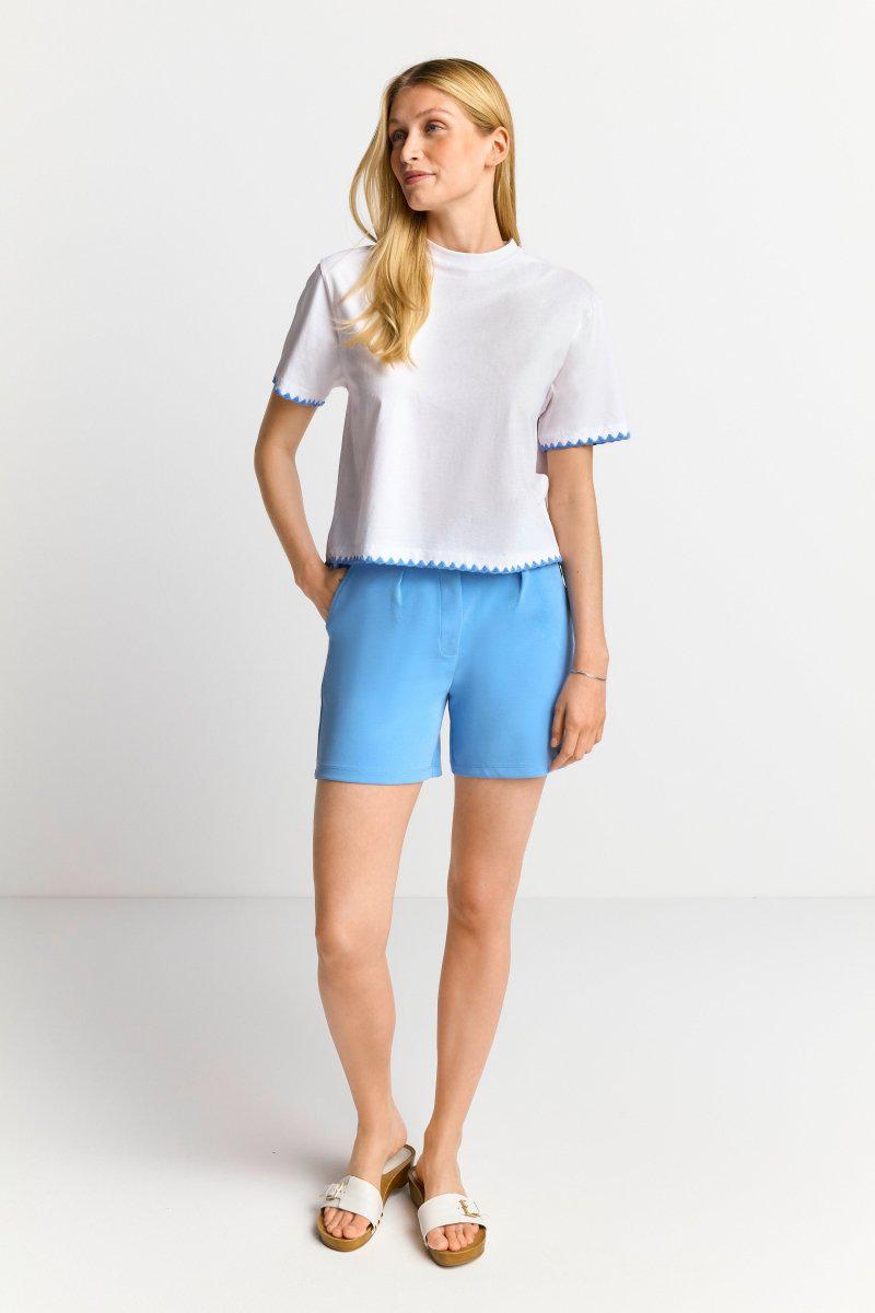 Eich & Royal Weißes T-Shirt mit blauen Stickereien Im Verkauf