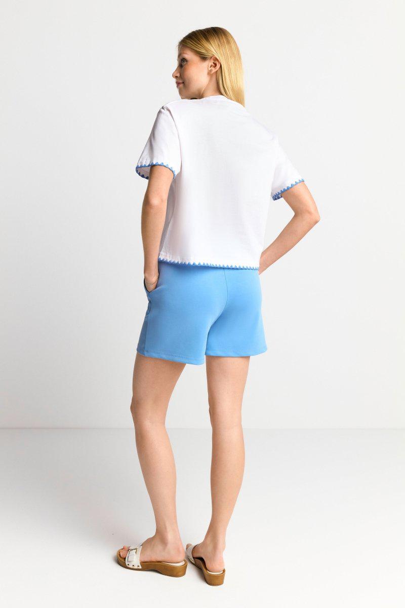 Eich & Royal Weißes T-Shirt mit blauen Stickereien Im Verkauf